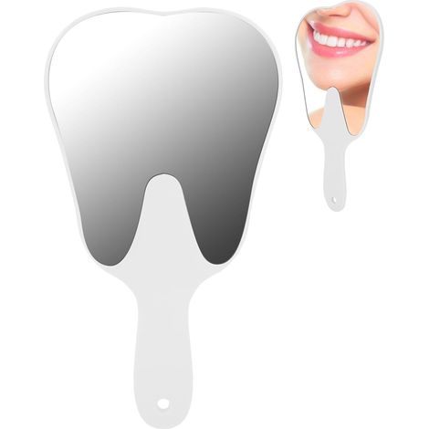 Miroir Dentaire, 9inx5in Miroir En Forme De Dent Mignon Miroirs À Main Miroirs D'inspection Dentaire Portable Cosmétique Accessoire Avec Poignée En Plastique Miroira Poignée Pour Femmes Hommes(White) (1/5)