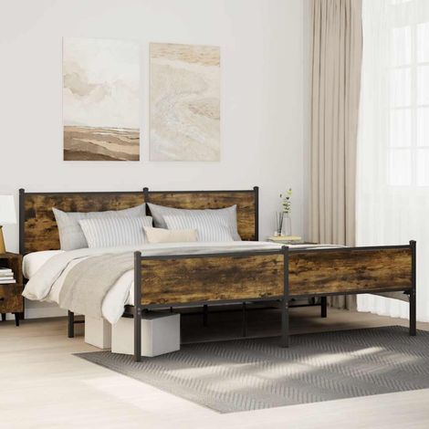 Metallbett ohne Matratze Räuchereiche 193x203 cm (1/5)