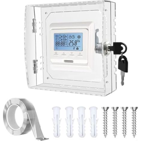 Boîtier de verrouillage pour thermostat, boîtier de protection mural transparent en acrylique pour thermostat, pour restaurants, panneaux de climatisation muraux, écoles, 2 clés (1/5)