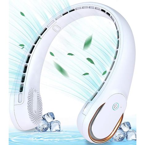 Ventilatore da collo, ventilatore da collo portatile senza pale, 3 velocità regolabili, ventilatore a mani libere ricaricabile tramite USB, bianco (1/3)