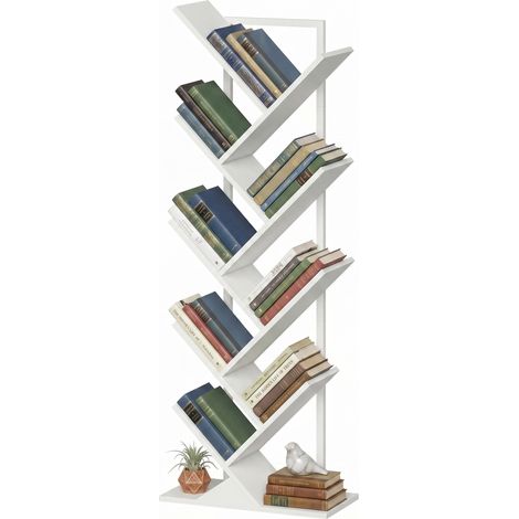 Étagère à 9 niveaux en forme de arbre, étagère industrielle autoportante avec structure en acier, meuble de rangement pour CD et DVD, blanche (1/5)