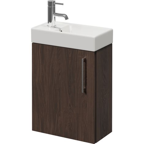 Napoli Cube Brown Oak 400mm Wall Mounted Single Door Vanity Unit with Align Basin - 400mm - Chrome 160mm Handle