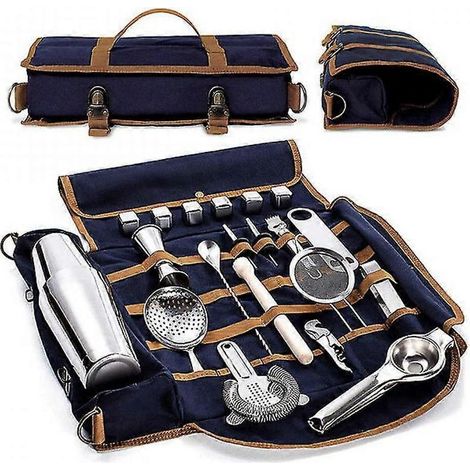 NKT Tragbare professionelle Canvas-Barkeepertasche, Barkeeper-Werkzeugtasche, Cocktailshaker- und Weinkoffer, werkzeuglose Aufbewahrungstasche (1/5)