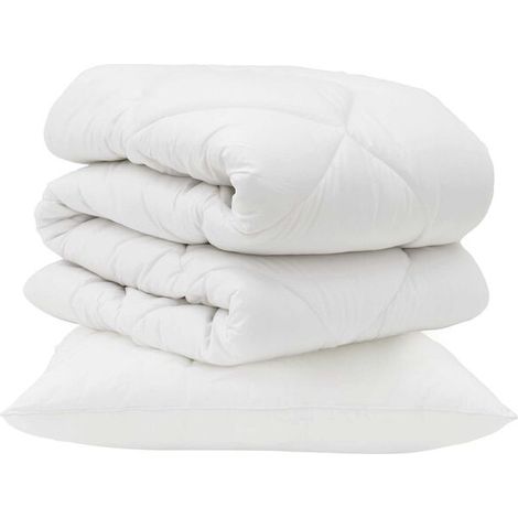 Couette en microfibre blanche garnie de duvet, avec 2 oreillers. (1/5)