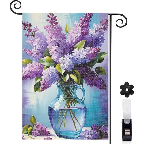 Drapeau de jardin Bienvenue en lin lavable 45 x 30 cm résistant aux intempéries terrasse et balcon (1/5)