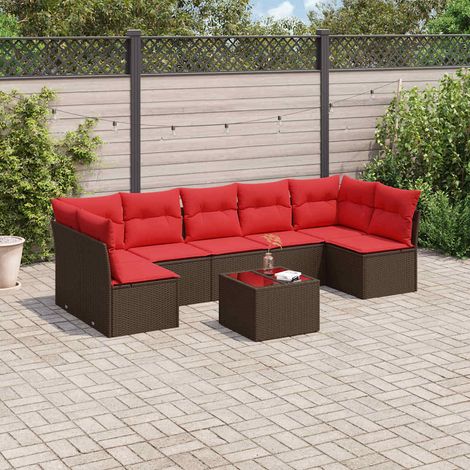 8-tlg. Garten-Sofagarnitur mit Kissen Braun Poly Rattan vidaXL (1/4)