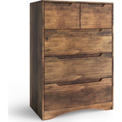 Bealife Commode Chambre 5 Tiroirs Meuble Rangement Chambre Salon Porche Poignée Intégrée Dispositif Anti-trébuchement Marron
