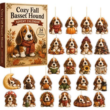 Weihnachtsüberraschungsbox, Herbstdekoration mit Basset Hound, Adventskalender mit Haustiermotiven (1/5)