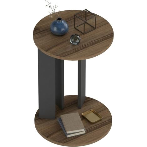 Couchtisch Penango, Runde Form, Platte aus hochwertigem Holz, Farbe Braun, Maße 34x34x64h cm, Walnussbraun