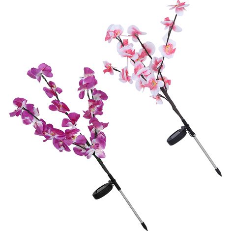 2er-Set Solarbetriebene LED-Lichterketten in Form künstlicher Orchideenbäume für Garten, Hof und Rasen (1/5)