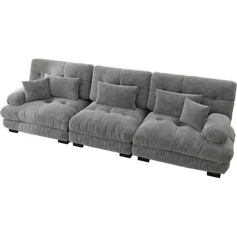 Sofá esquinero modular de 3 plazas en chenilla gris con asiento profundo (1/5)