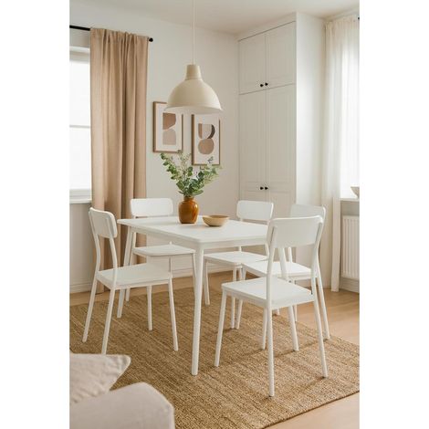 Kobe dining set table and 4 chairs set 110x70cm made with metal and mdf dining table timeless style set (white) white kitchen living room hospitality - orion91oficial® - Set (1/5)