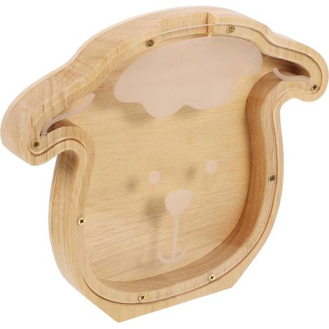 Boîte à monnaie en bois en forme de mouton mignon avec fenêtre transparente – 20 x 17 x 2,8 cm, bois naturel, cadeau pour enfants (1/5)
