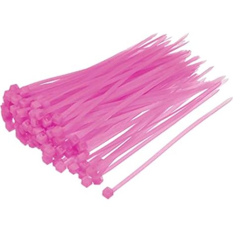 Colliers de serrage, 100 mm x 2,5 mm, en nylon, auto-bloquants, rose, 100 pièces (1/4)