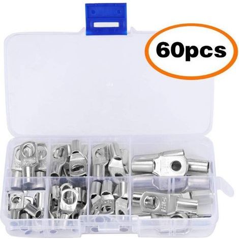 Boulon de trou de cosse électrique, 60 pièces, connecteur en cuivre étamé série SC6-25, sertissage/soudure adapté pour câble de 6m㎡8m㎡10m㎡16m㎡25m㎡ (1/5)