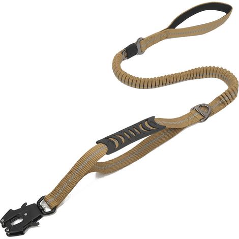Laisse pour chien, forte tenue, laisse tactique pour chien - Laisse élastique réfléchissante avec poignée rembourrée douce et ceinture de sécurité de voiture - Crochet en métal pour chiens de grande