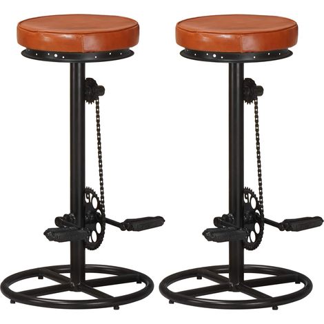 Maison Exclusive - Tabourets de bar lot de 2 noir/marron cuir véritable de chèvre (1/5)