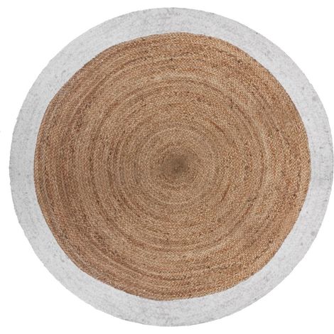 Tapis Rond Jute 120cm Bicolore Naturel - Blanc - SILUMEN (1/5)