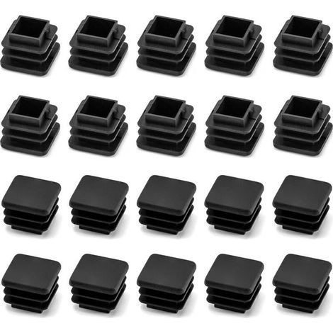 20 PCS 2 x 2 cm Embout de Bouchon en Plastique Noir carré pour Tube de Tuyau, Jambe de Chaise (1/4)