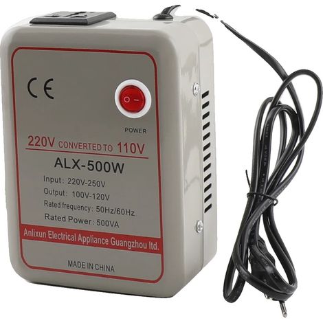 Convertidor de voltaje, potencia máxima 500W, voltaje de entrada 220-250V, voltaje de salida 100-120V, tamaño compacto 23x14x10 CM, peso 1,7 kg (1/5)