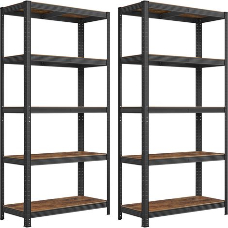 Songmics – Lot de 2 rayonnages 5 niveaux 180 x 90 x 40 cm – Charge lourde jusqu'à 175 kg par niveau – Structure en acier renforcé – Marron rustique et noir