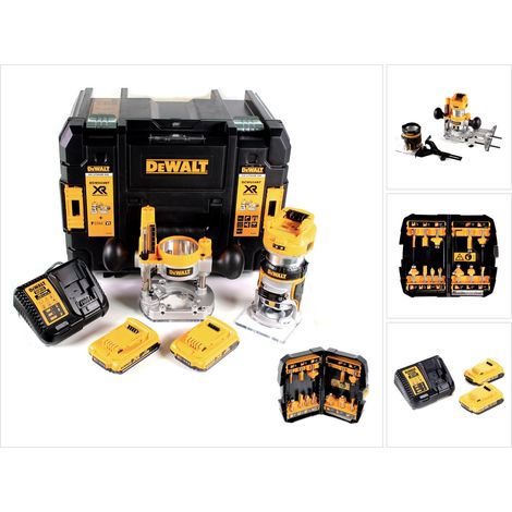 DeWalt DCW 604 D2 Akku Kombifräse 18V 55 mm + 2x Akkus 2,0 Ah + 1x Schnellladegerät + Fräser Set 12 tlg in TSTAK (1/5)