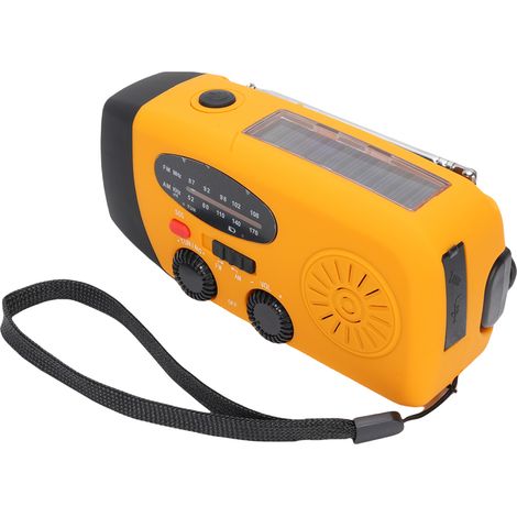 Radio portable AM/FM, radio d'urgence solaire pour extérieur, radio à manivelle avec lampe torche LED, alarme SOS, batterie rechargeable 5000mAh sortie USB, étanche orange version européenne (1/5)