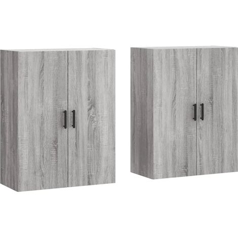 Set di 2 armadietti da parete design pratico contenitore 69,5 x 34 x 90 cm in legno ingegnerizzato grigio sonoma 020055367
