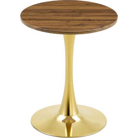 Runder Tisch 60 cm aus MDF in Walnussholzoptik mit goldfarbenem Metallfuß MODENUIT (1/5)