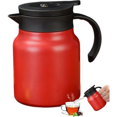 Teiera - Teiera con filtro - Termos a doppia parete sottovuoto - Teiera in acciaio inox - Rossa (1/5)