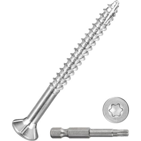 Lot de 900 vis de terrasse 4 x 1-1/4 pour les terrasses, clôtures, cadres, fermes, meubles d'extérieur, vis à bois en acier au carbone avec embout Torx T10, Argent (1/5)