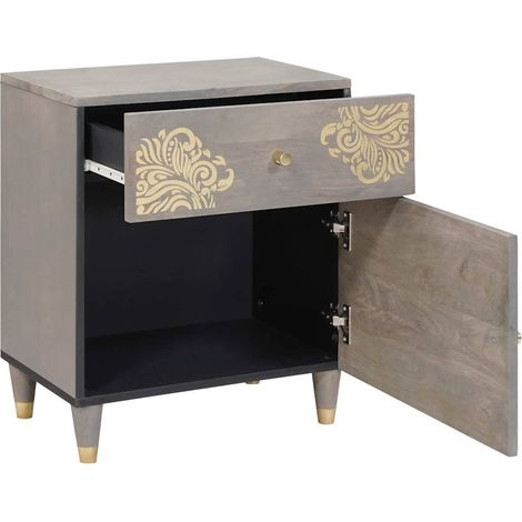 Table de chevet Cabinet de chevet Table de nuit avec porte avec tiroir Gris 50 x 33 x 60 cm (1/5)