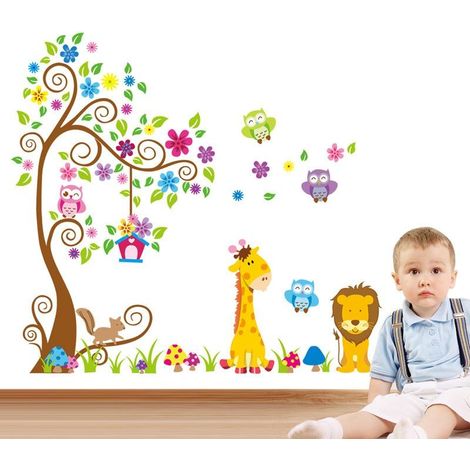 Stickers muraux décoratifs pour chambre à coucher, forêt de dessins animés (1/5)