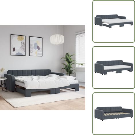 Lit de jour avec gigogne et matelas gris foncé 90x200cm velours - Lit De Jour Avec Lit Gigogne - Lits De Jour Avec Lits Gigognes - Canapé-lit - Lit D'appoint (1/5)