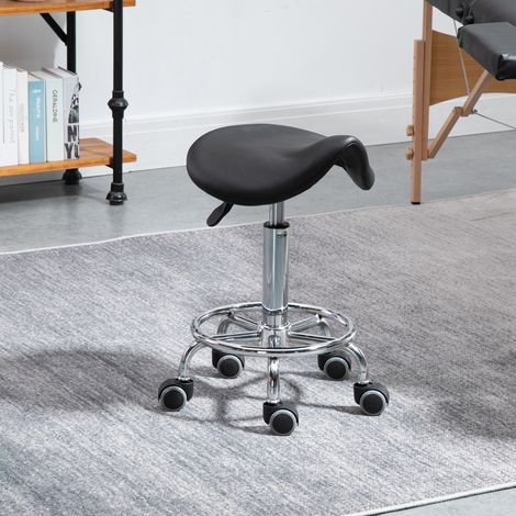 Sgabello con 5 Ruote, Sgabello Regolabile in Altezza, Seduta Ergonomica Imbottita in Gommapiuma, Design Moderno, Versatile, 36.5x37.5x51-66 cm, Nero (1/5)