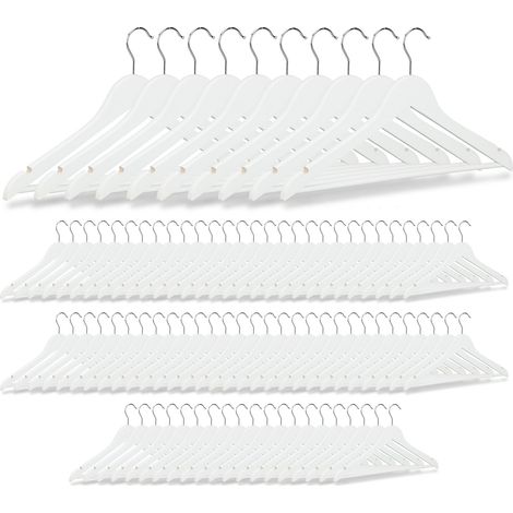 Set of 100 Relaxdays Wooden Clothes Hangers, Pants Rail, Skirts, Dresses, Jackets, 360° Swivel Hook, White