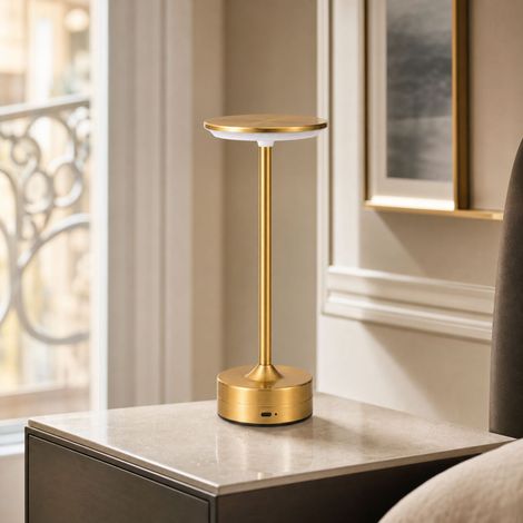 Lampe de Table Tactile LED Rechargeable USB-C, Variateur Intensité & 3 Températures, Abat-jour Acrylique Design Rétro Métal 28cm (1/4)