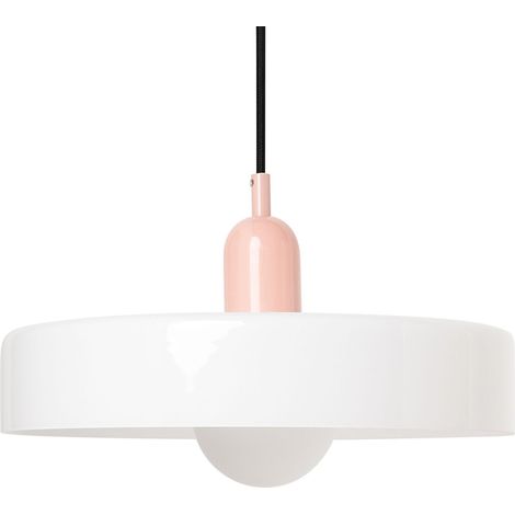 Lampadario tondo in vetro con paralume a globo bianco Paala