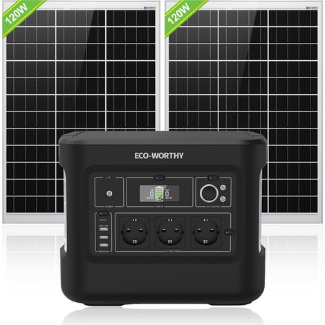 ECO-WORTHY 1000W(Spitze 2000W) 1024Wh Portable Power Station mit 2 x 120W Solarpanel, Tragbares Powerstation Solar Generator Bundle für Home Backup, Notfall, RV Camping, Van Life (1/5)