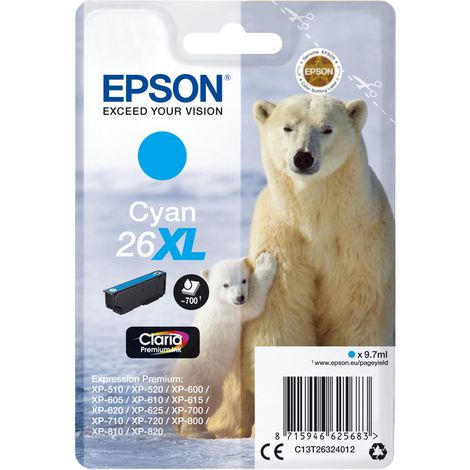 Epson Polar bear C13T26324012 cartuccia d'inchiostro 1 pz Originale Resa elevata (XL) Ciano (1/3)