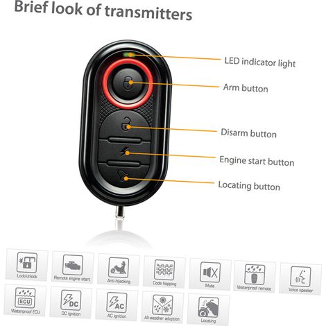 Sistema di allarme unidirezionale per motociclette Steelmate 986E, avviamento a distanza, immobilizzatore con mini trasmettitore (1/5)