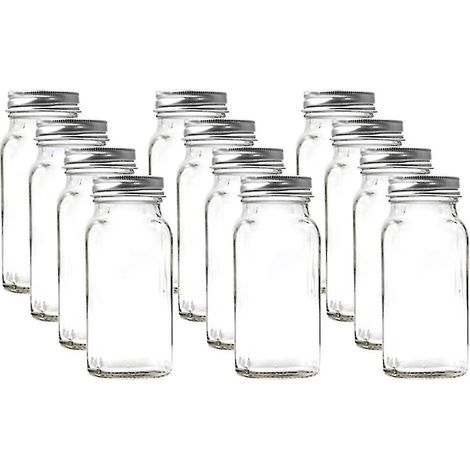 Quadratisches Gewürzglas (120 ml / 4 oz) mit silbernem Deckel, Streuern und Etiketten. (1/5)