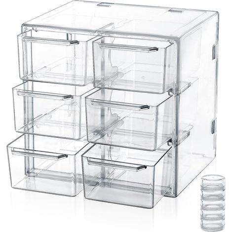 Caja apilable de 6 cajones (12×10×12 cm), organizador de acrílico para joyas, anillos, collares y maquillaje. (1/5)