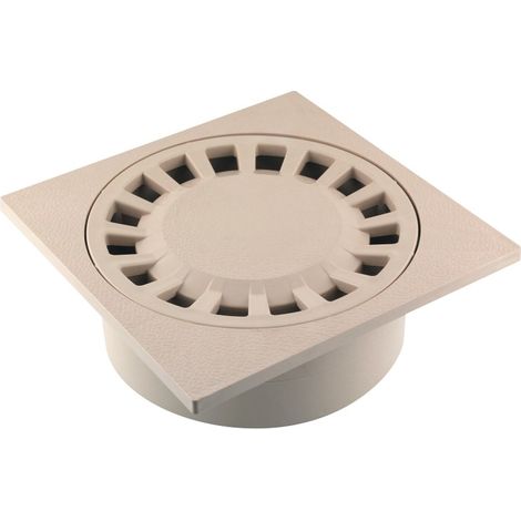 Fitt – Siphon de cour 200x200mm sortie verticale intégrée Ø63/80/100 sable – Garde d'eau anti-odeurs – Panier amovible pour nettoyage facile