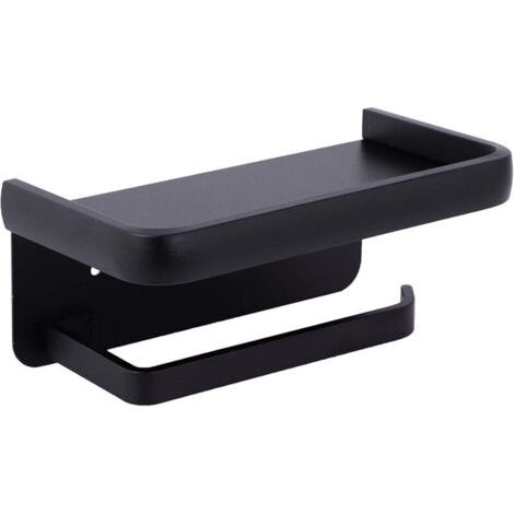 Wall Mounted Toilet Paper Holder Aluminum Roll Holder Toilet Paper Holder with Storage Shelf Black