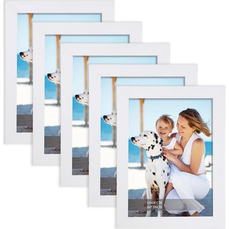 Cadre photo 13x18 cm Blanc, cadre en bois MDF, lot de 5 pièces, verre acrylique haute transparence, cadre moderne interchangeable pour photos, tableaux et œuvres d'art