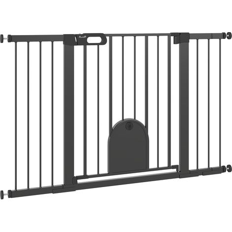 Barrière de sécurité pour chien avec petite porte pour escaliers et portes, 75-131 cm, avec 3 extensions, noire (1/5)