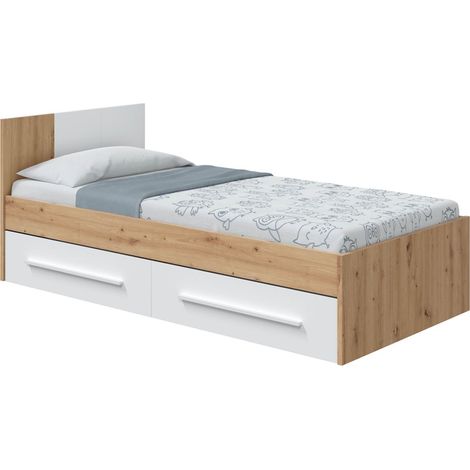 Cama con cabezal 2 cajones Noa Roble Blanco (1/4)