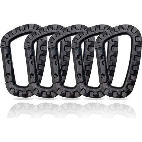 Lot de 5 mousquetons en plastique noir, mousquetons en forme de D robustes et légers, accessoires polyvalents pour extérieur (1/4)