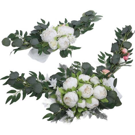 Arche de mariage artificielle, 2 pièces, fleurs colorées, signes de bienvenue romantiques exquis, décoration florale, décor blanc (1/5)